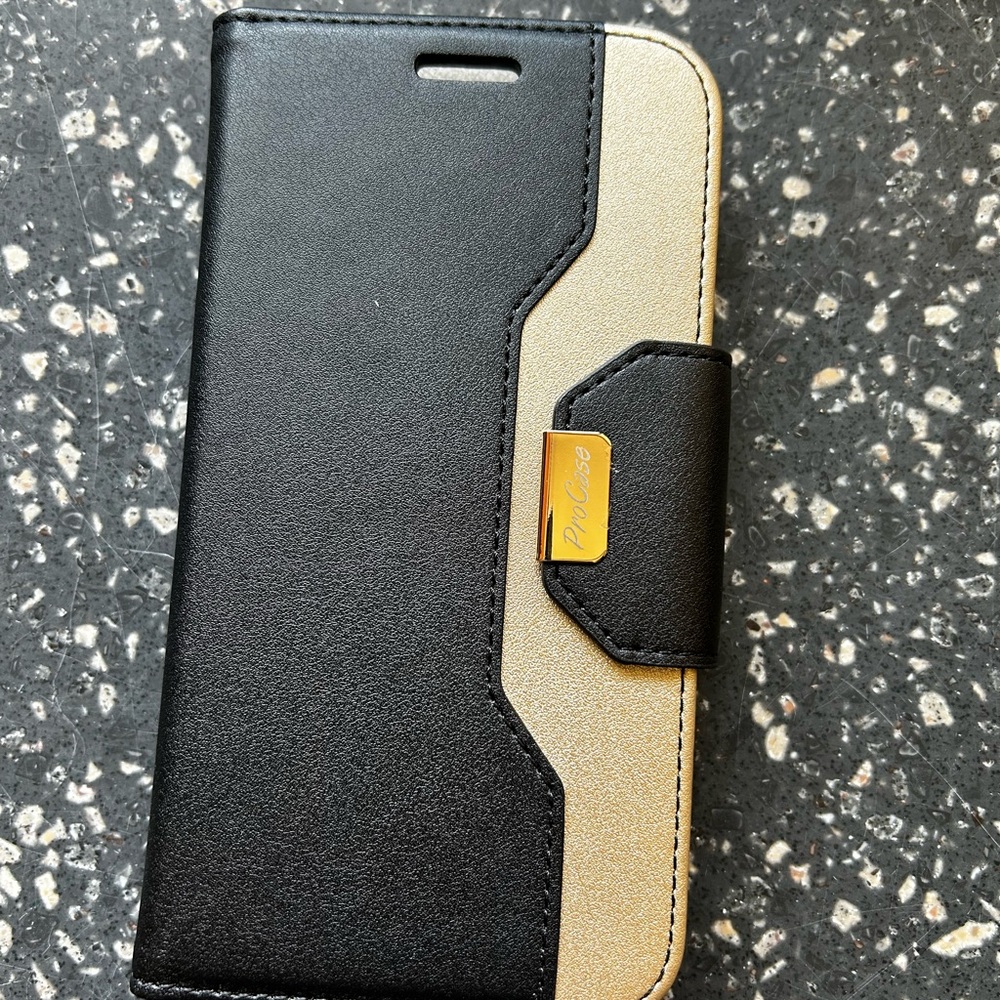 iPhone 11 Leather Black and Gold Phone Wallet Case